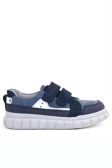 Rakerplus Hakiki Deri Lacivert Beyaz Cırtlı Çocuk Günlük Spor Okul Ayakkabı
