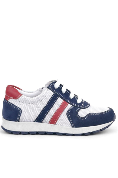 Rakerplus Hakiki Deri Lacivert Beyaz Fermuarlı Çocuk Spor Ayakkabı