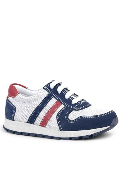 Rakerplus Hakiki Deri Lacivert Beyaz Fermuarlı Çocuk Spor Ayakkabı