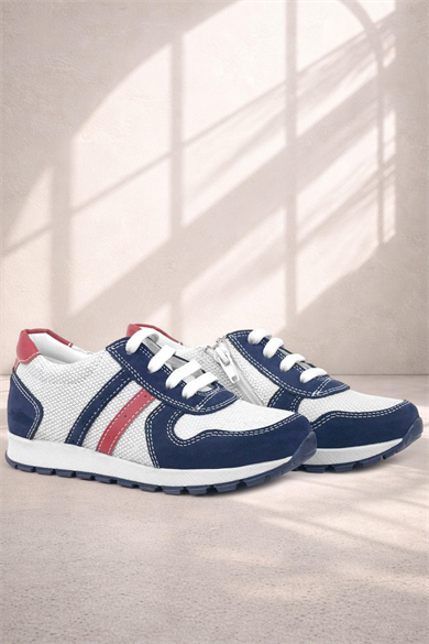 Rakerplus Hakiki Deri Lacivert Beyaz Fermuarlı Çocuk Spor Ayakkabı