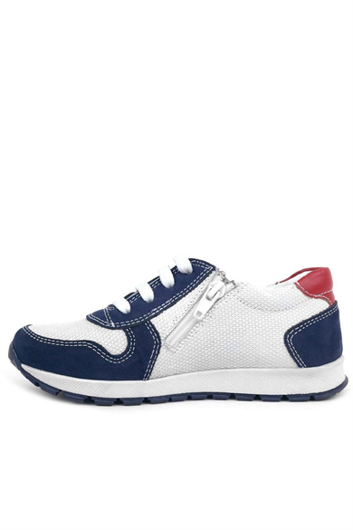 Rakerplus Hakiki Deri Lacivert Beyaz Fermuarlı Çocuk Spor Ayakkabı