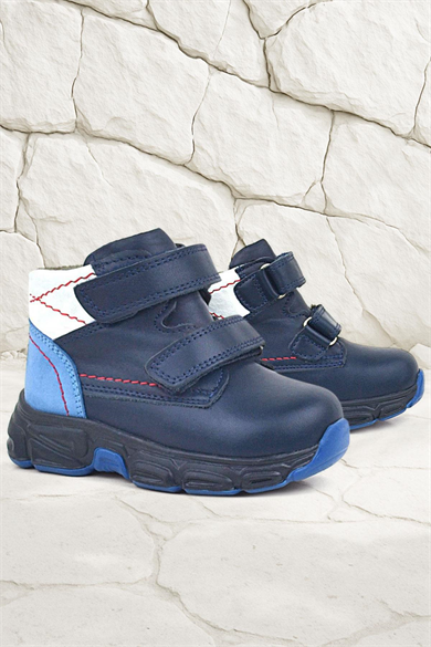 Rakerplus Hakiki Deri Lacivert Cilt Kürklü Bebek Spor Bot Ayakkabı