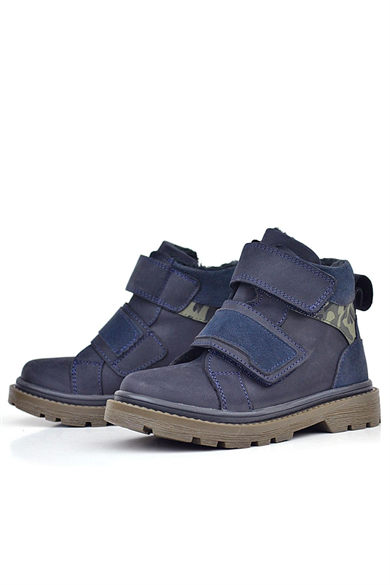 Rakerplus Hakiki Deri Lacivert Cırt Cırtlı Kışlık Çocuk Bot
