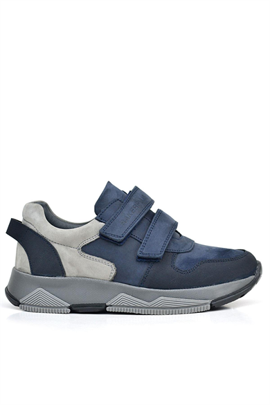 Rakerplus Hakiki Deri Lacivert Cırtlı Gri Tabanlı Çocuk Sneakers Spor Ayakkabı