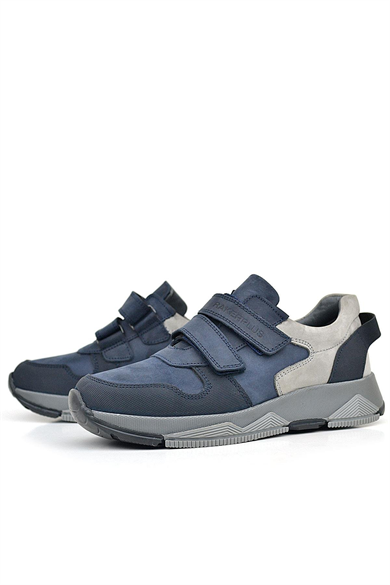 Rakerplus Hakiki Deri Lacivert Cırtlı Gri Tabanlı Çocuk Sneakers Spor Ayakkabı