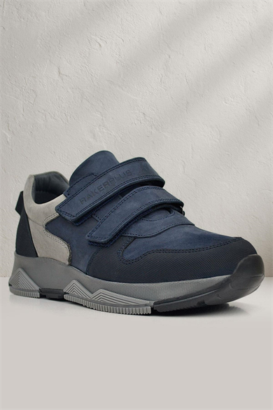 Rakerplus Hakiki Deri Lacivert Cırtlı Gri Tabanlı Çocuk Sneakers Spor Ayakkabı