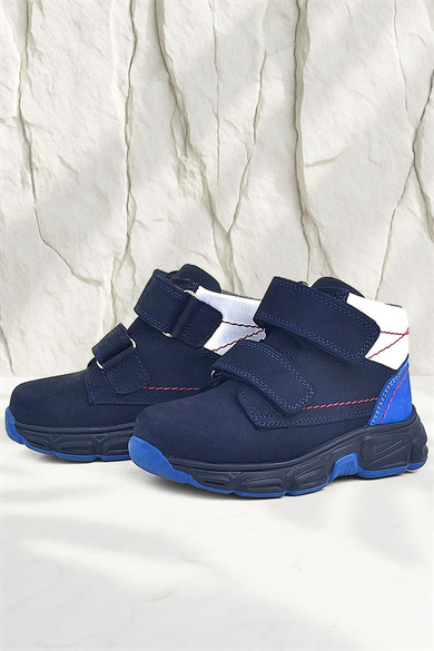 Rakerplus Hakiki Deri Lacivert Cırtlı Kürklü Çocuk Spor Bot