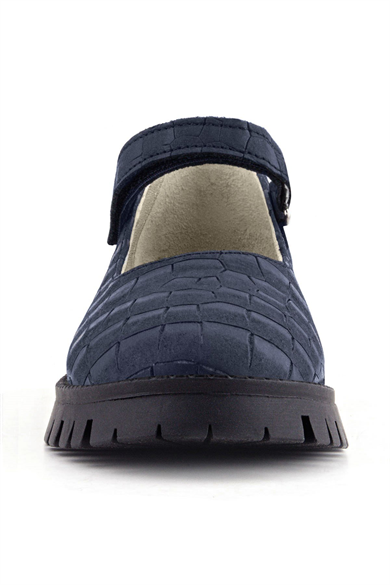 Rakerplus Hakiki Deri Lacivert Desenli Cırtlı Kalın Tabanlı Kız Çocuk Ayakkabısı