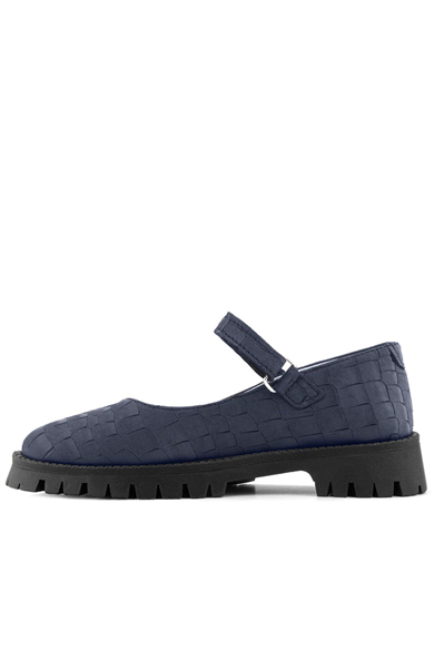 Rakerplus Hakiki Deri Lacivert Desenli Cırtlı Kalın Tabanlı Kız Çocuk Ayakkabısı