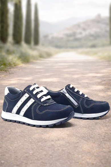 Rakerplus Hakiki Deri Lacivert Fermuarlı Erkek Çocuk Spor Okul Ayakkabı