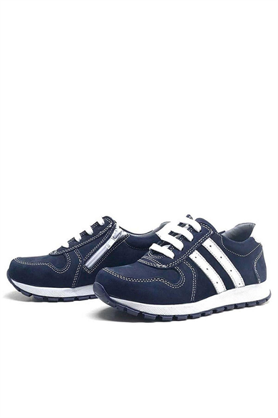 Rakerplus Hakiki Deri Lacivert Fermuarlı Erkek Çocuk Spor Okul Ayakkabı