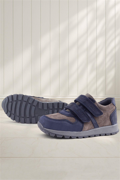 Rakerplus Hakiki Deri Lacivert Gri Cırtlı Çocuk Spor Ayakkabı