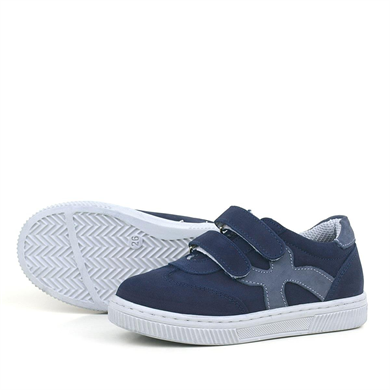 Rakerplus Hakiki Deri Lacivert Gri Cırtlı Çocuk Spor Ayakkabı