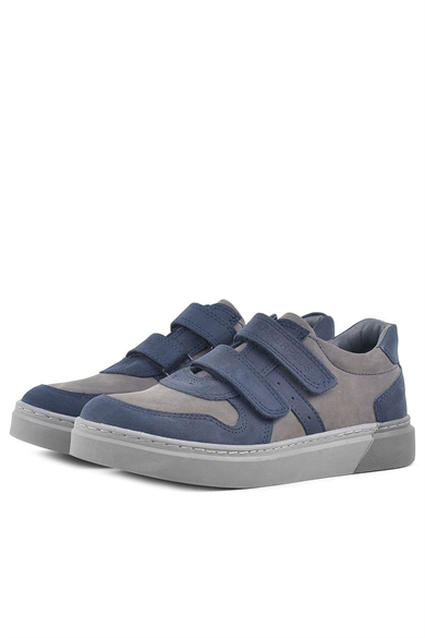Rakerplus Hakiki Deri Lacivert Gri Cırtlı Erkek Çocuk Sneaker Ayakkabı