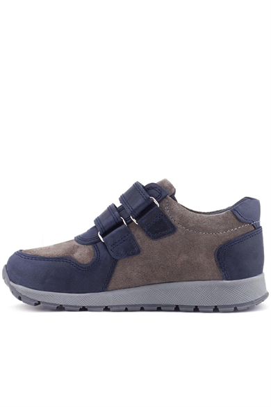 Rakerplus Hakiki Deri Lacivert Gri Cırtlı Çocuk Spor Ayakkabı