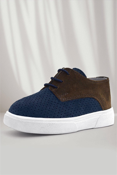 Rakerplus Hakiki Deri Lacivert Kahve Lastikli Erkek Çocuk Günlük Ayakkabı