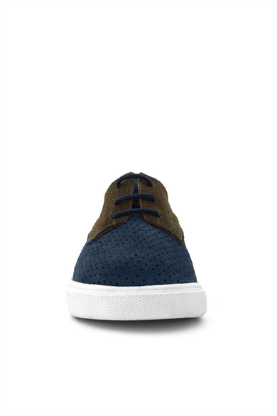 Rakerplus Hakiki Deri Lacivert Kahve Lastikli Erkek Çocuk Günlük Ayakkabı