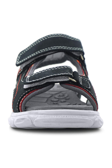 Rakerplus Hakiki Deri Lacivert Kırmızı Cırt Cırtlı Çocuk Sandalet