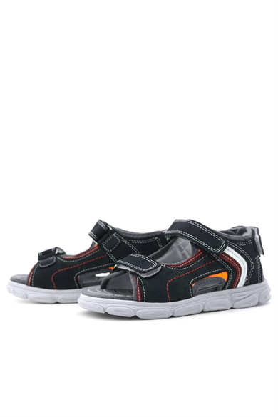 Rakerplus Hakiki Deri Lacivert Kırmızı Cırt Cırtlı Çocuk Sandalet