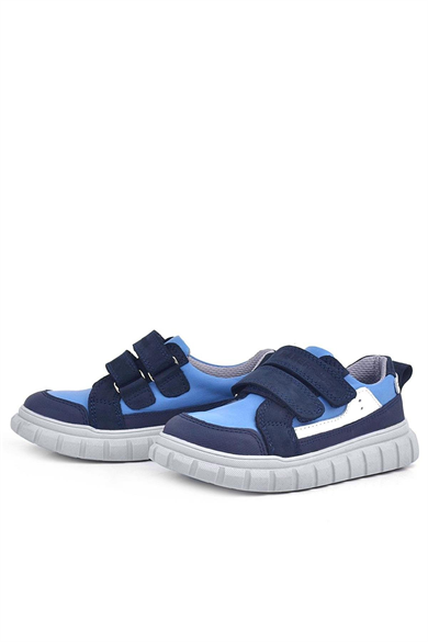 Rakerplus Hakiki Deri Lacivert Mavi Cırtlı Çocuk Günlük Spor Okul Ayakkabı