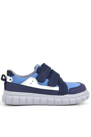 Rakerplus Hakiki Deri Lacivert Mavi Cırtlı Çocuk Günlük Spor Okul Ayakkabı