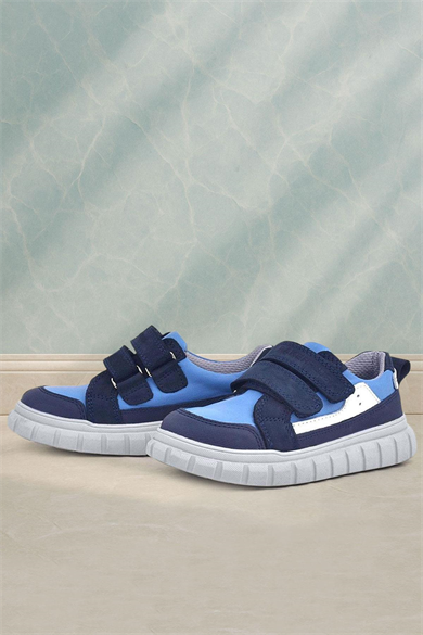 Rakerplus Hakiki Deri Lacivert Mavi Cırtlı Çocuk Günlük Spor Okul Ayakkabı