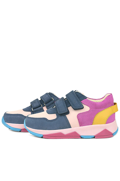 Rakerplus Hakiki Deri Lacivert Pembe Çocuk Sneakers Spor Ayakkabı