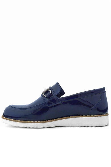 Rakerplus Hakiki Deri Lacivert Rugan Beyaz Tabanlı Loafer Çocuk Klasik Ayakkabı
