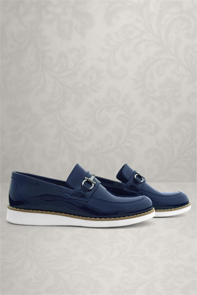 Rakerplus Hakiki Deri Lacivert Rugan Beyaz Tabanlı Loafer Çocuk Klasik Ayakkabı