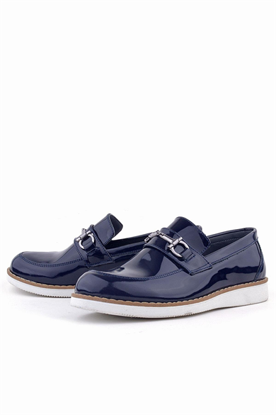 Rakerplus Hakiki Deri Lacivert Rugan Loafer Çocuk Klasik Ayakkabı