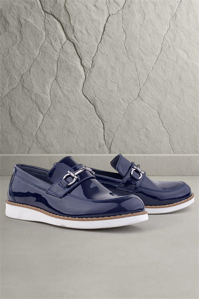 Rakerplus Hakiki Deri Lacivert Rugan Loafer Çocuk Klasik Ayakkabı