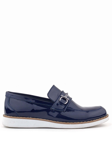 Rakerplus Hakiki Deri Lacivert Rugan Loafer Çocuk Klasik Ayakkabı