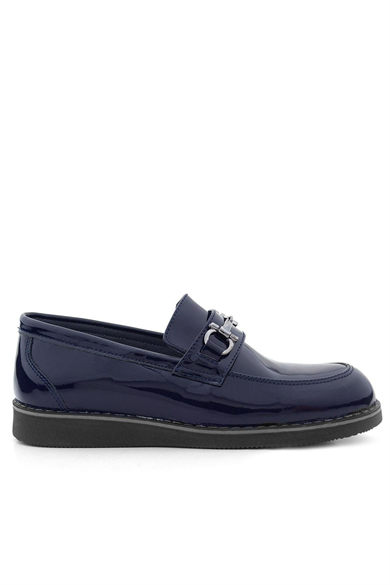 Rakerplus Hakiki Deri Lacivert Rugan Tokalı Loafer Çocuk Klasik Ayakkabı