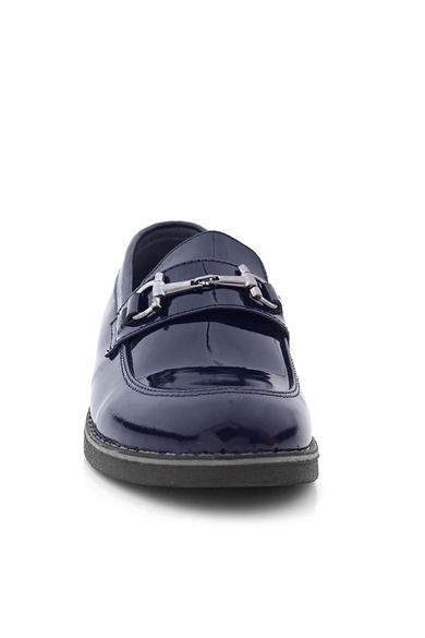Rakerplus Hakiki Deri Lacivert Rugan Tokalı Loafer Çocuk Klasik Ayakkabı