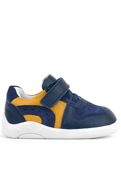 Rakerplus Hakiki Deri Lacivert Sarı Anatomik Bebek Spor Ayakkabı