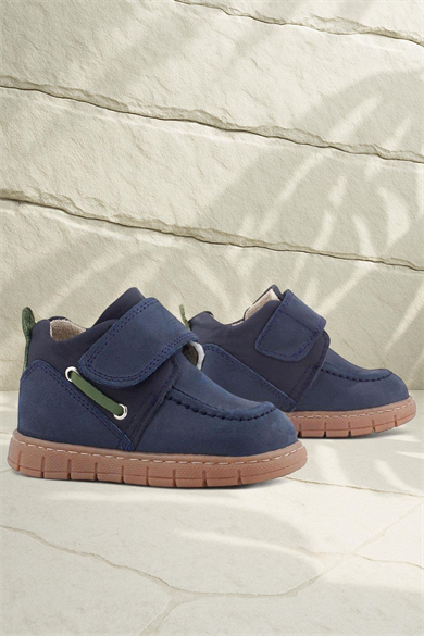 Rakerplus Hakiki Deri Lacivert Yeşil Cırt Cırtlı Bebek Bot