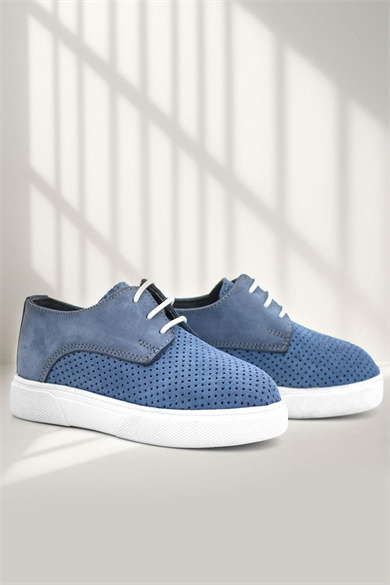 Rakerplus Hakiki Deri Mavi Lastikli Erkek Çocuk Günlük Ayakkabı