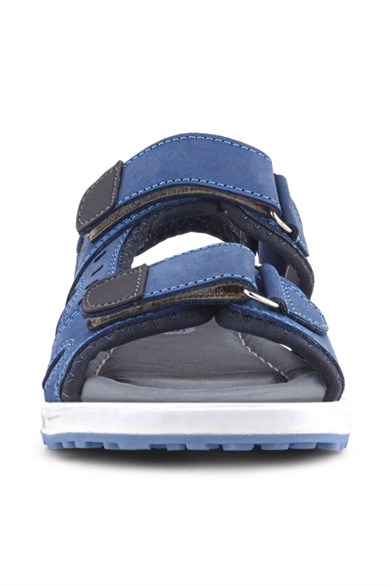 Rakerplus Hakiki Deri Mavi Rahat Tabanlı Cırtlı Çocuk Sandalet Ayakkabı