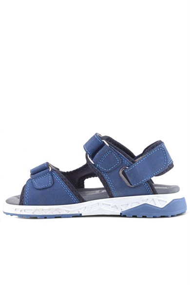 Rakerplus Hakiki Deri Mavi Rahat Tabanlı Cırtlı Çocuk Sandalet Ayakkabı