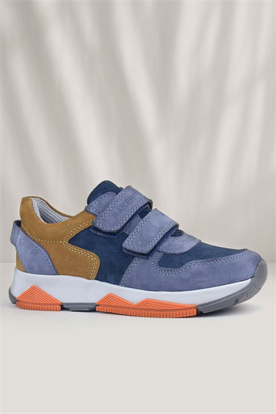 Rakerplus Hakiki Deri Mavi Süet Taba Çocuk Cırtlı Sneakers Spor Ayakkabı