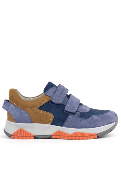 Rakerplus Hakiki Deri Mavi Süet Taba Çocuk Cırtlı Sneakers Spor Ayakkabı