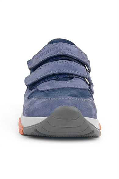 Rakerplus Hakiki Deri Mavi Süet Taba Çocuk Cırtlı Sneakers Spor Ayakkabı