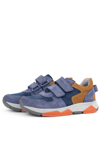 Rakerplus Hakiki Deri Mavi Süet Taba Çocuk Cırtlı Sneakers Spor Ayakkabı