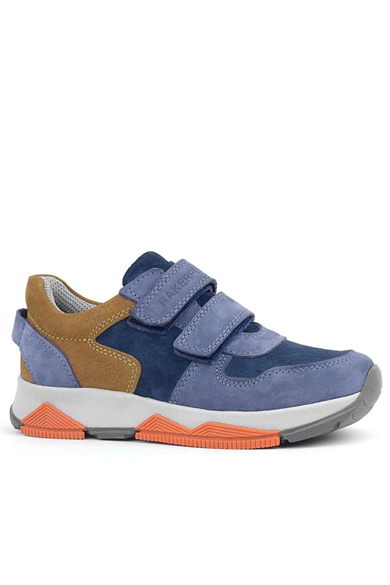 Rakerplus Hakiki Deri Mavi Süet Taba Çocuk Cırtlı Sneakers Spor Ayakkabı