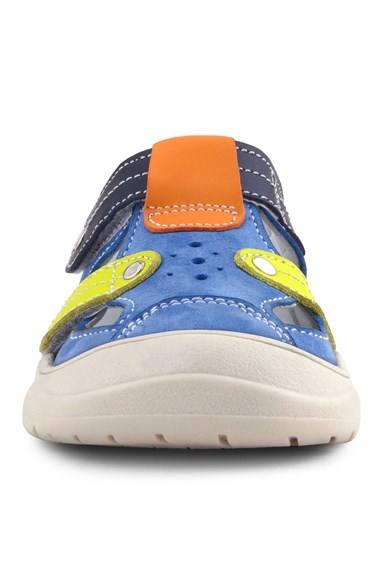 Rakerplus Hakiki Deri Mavi Turuncu Cırt Cırtlı Bebek Sandalet