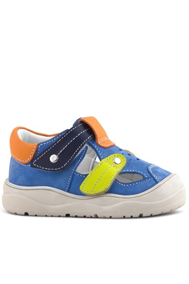 Rakerplus Hakiki Deri Mavi Turuncu Cırt Cırtlı Bebek Sandalet