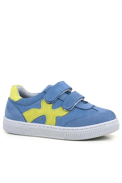 Rakerplus Hakiki Deri Mavi Yeşil Cırtlı Çocuk Spor Ayakkabı