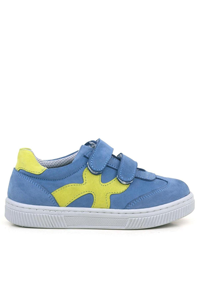 Rakerplus Hakiki Deri Mavi Yeşil Cırtlı Çocuk Spor Ayakkabı