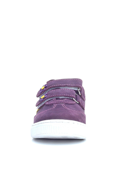 Rakerplus Hakiki Deri Mor Sarı Cırtlı Çiçek Detaylı Kız Çocuk Günlük Ayakkabı