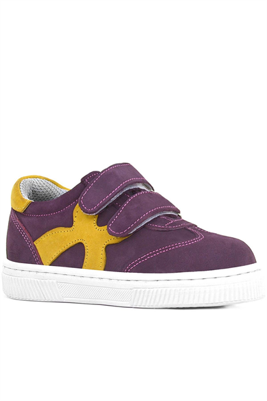 Rakerplus Hakiki Deri Mor Sarı Cırtlı Çocuk Spor Ayakkabı
